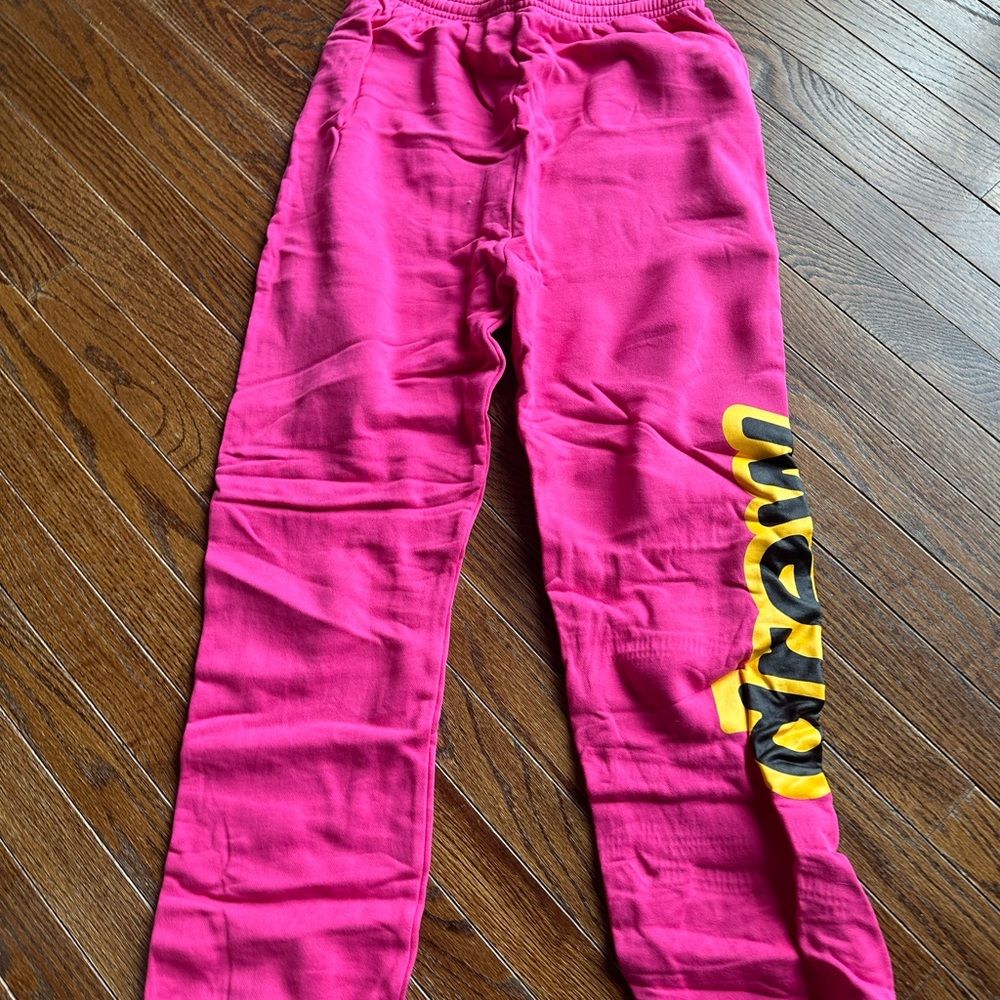 Drew House Fuchsia Joggers with Yellow Lettering